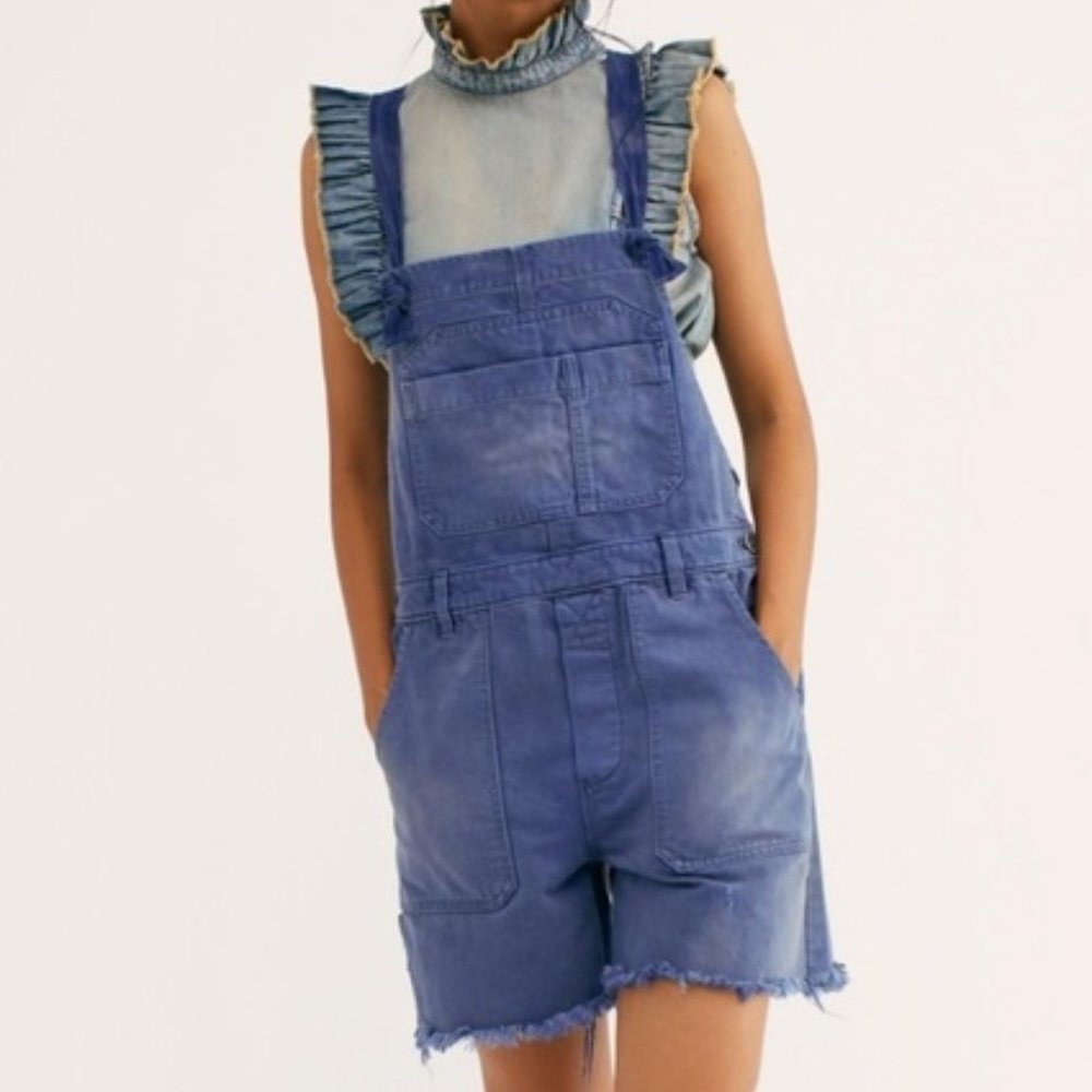 Free People Blue Denim Short Overalls
